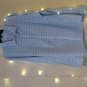 Calvin Klein Men's Blue/White Plaid Button Down Shirt, XXL